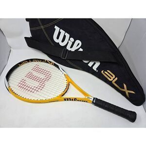 WILSON K SLAM HYBRID 4 3/8 L3 105 SQ IN" BLACK GOLD TENNIS RACQUET W/ CASE